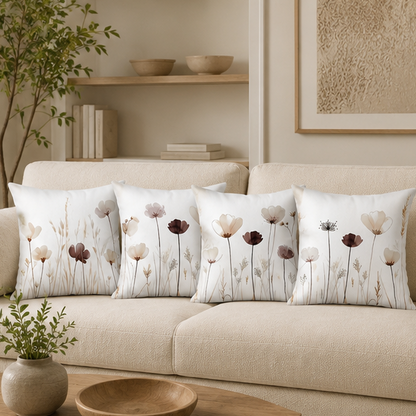 Royelle Watercolor Floral Throw Pillow Covers - Botanical Square Cushion Set