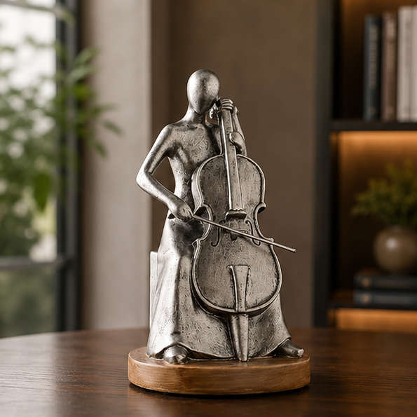 Novara Abstract Cellist Sculpture - Modern Resin Musician Figurine for Home Decor
