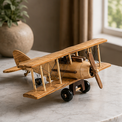 Royelle Handcrafted Vintage Wooden Biplane Model - Rustic Aviation Decor