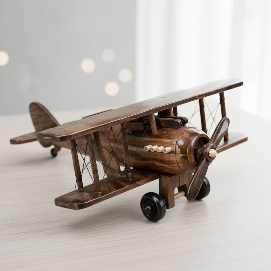 Royelle Handcrafted Vintage Wooden Biplane Model - Rustic Aviation Decor