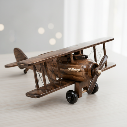 Royelle Handcrafted Vintage Wooden Biplane Model - Rustic Aviation Decor