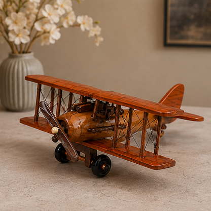 Royelle Handcrafted Vintage Wooden Biplane Model - Rustic Aviation Decor