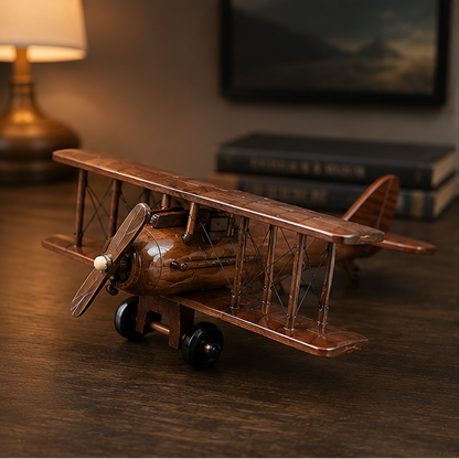 Royelle Handcrafted Vintage Wooden Biplane Model - Rustic Aviation Decor