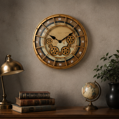 Eloria Oversized Industrial Steampunk Wall Clock with Real Moving Gears