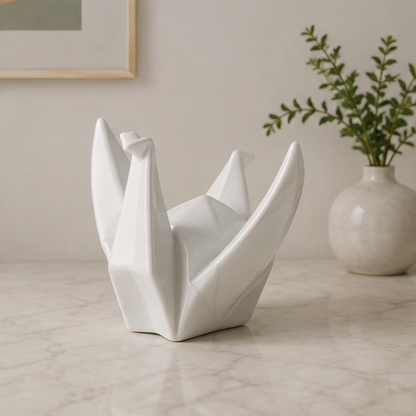 Novara Abstract Origami Bird Sculpture - Modern White Ceramic Home Decor Large
