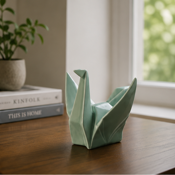 Novara Abstract Origami Bird Sculpture - Modern White Ceramic Home Decor Large