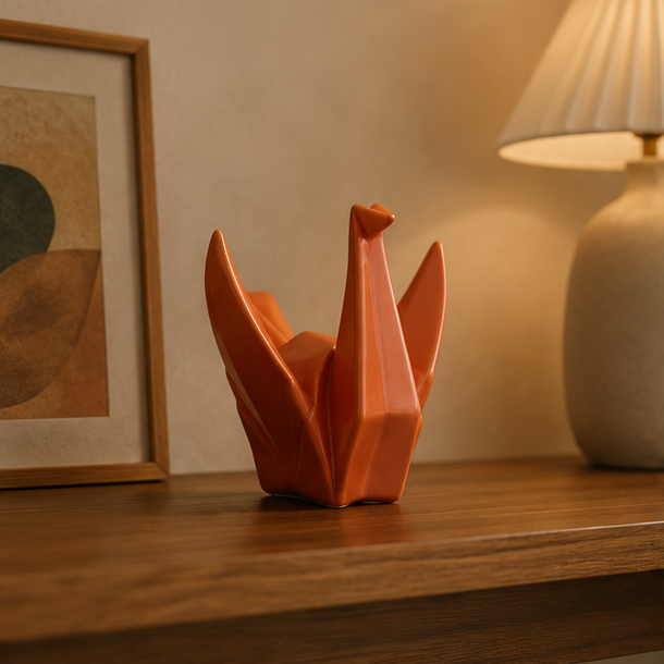 Novara Abstract Origami Bird Sculpture - Modern White Ceramic Home Decor Large