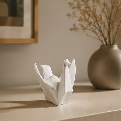 Novara Abstract Origami Bird Sculpture - Modern White Ceramic Home Decor Large