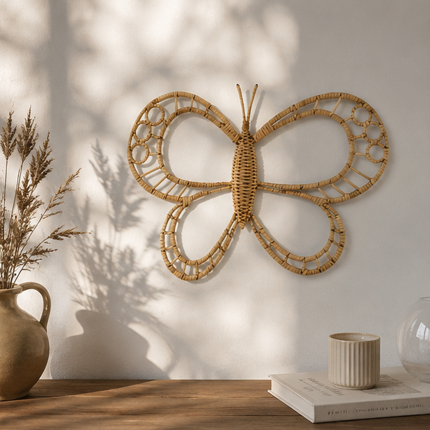 Royeva Handwoven Rattan Butterfly Wall Art-Boho Natural Wicker Home Decor