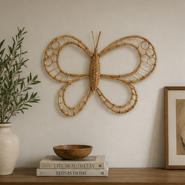 Royeva Handwoven Rattan Butterfly Wall Art-Boho Natural Wicker Home Decor