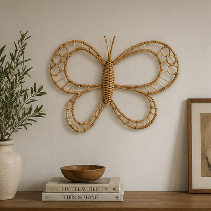 Royeva Handwoven Rattan Butterfly Wall Art-Boho Natural Wicker Home Decor