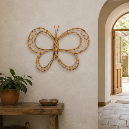 Royeva Handwoven Rattan Butterfly Wall Art-Boho Natural Wicker Home Decor
