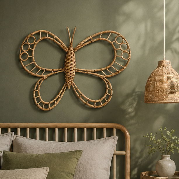 Royeva Handwoven Rattan Butterfly Wall Art-Boho Natural Wicker Home Decor