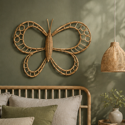 Royeva Handwoven Rattan Butterfly Wall Art-Boho Natural Wicker Home Decor