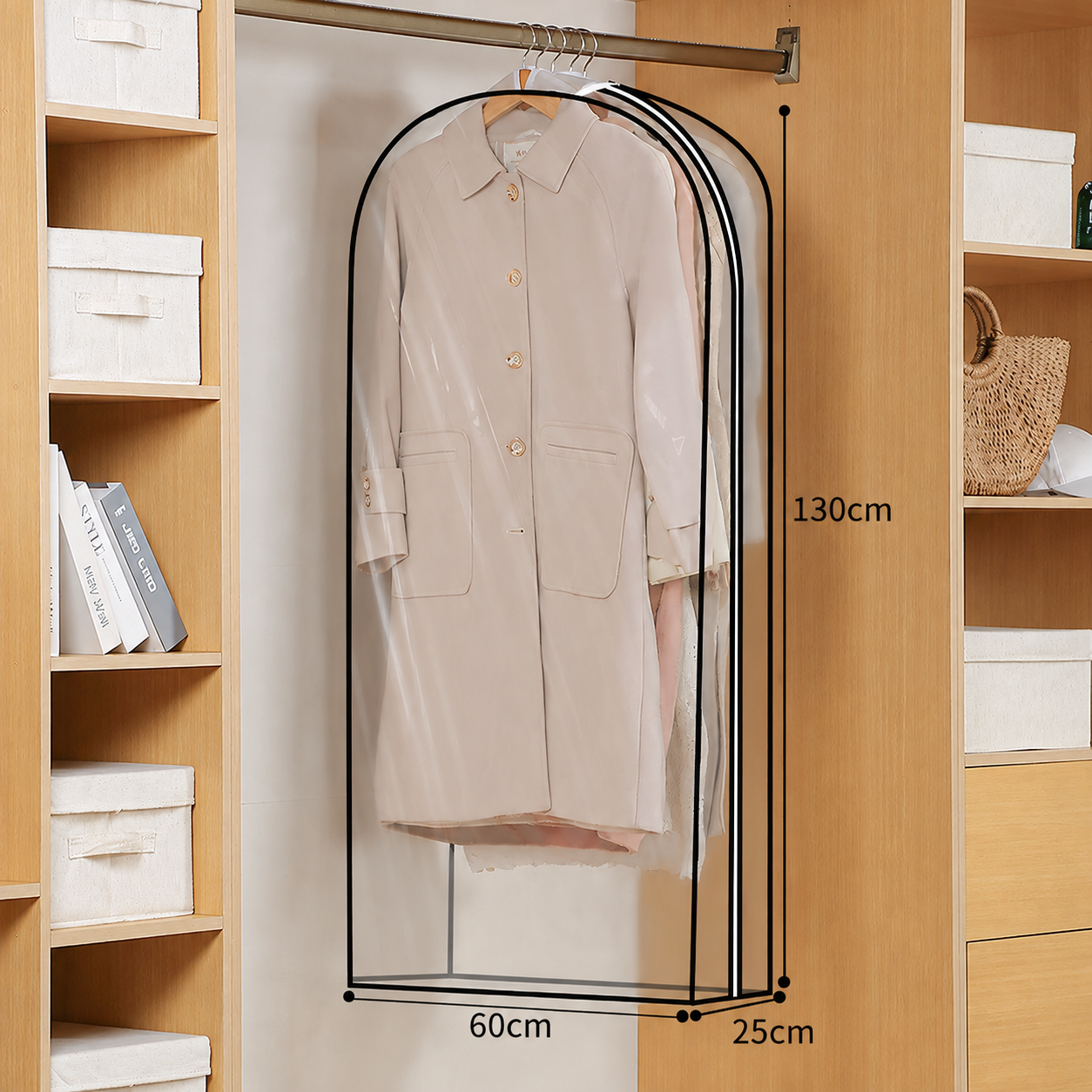Royeva 6-Pack Clear Garment Bags with Side Zipper for Suits, Dresses, Coats & Storage