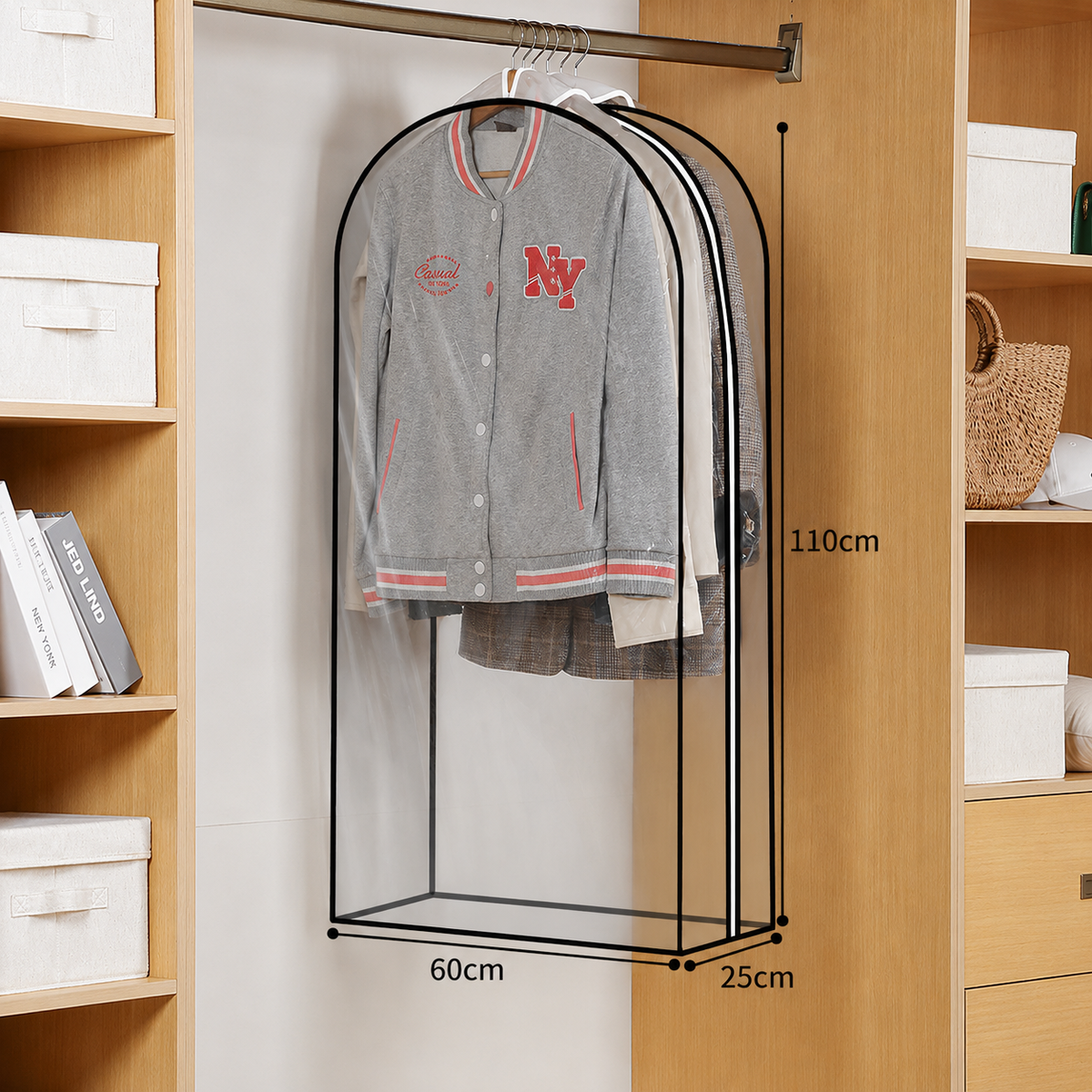 Royeva 6-Pack Clear Garment Bags with Side Zipper for Suits, Dresses, Coats & Storage