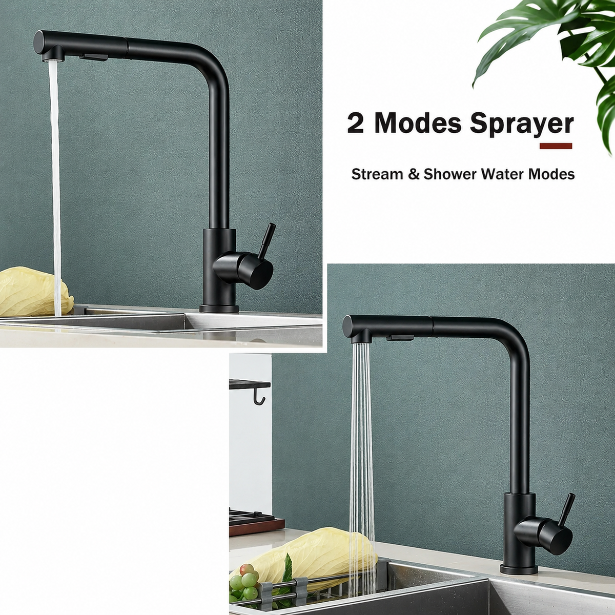 Royora Stainless Steel Pull-Out Kitchen Faucet with Dual Mode Spray & Mixer Tap