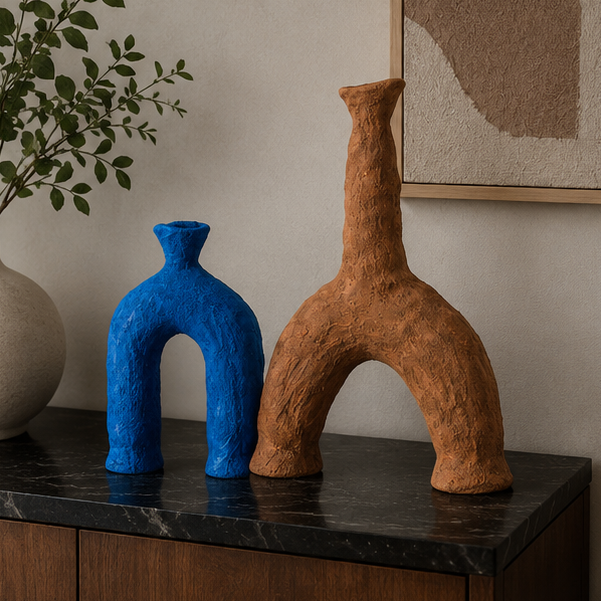 Eloria Abstract Ceramic Vase - Modern Sculptural Textured Pottery 31cm Tall
