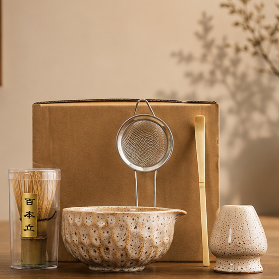 Royora Traditional Matcha Ceremony Set - Ceramic Bowl, Bamboo Whisk, Sifter & Scoop