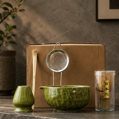 Royora Traditional Matcha Ceremony Set - Ceramic Bowl, Bamboo Whisk, Sifter & Scoop