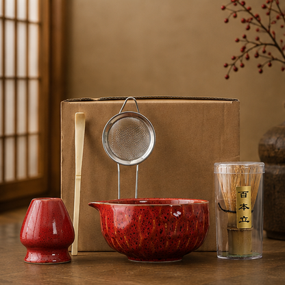 Royora Traditional Matcha Ceremony Set - Ceramic Bowl, Bamboo Whisk, Sifter & Scoop