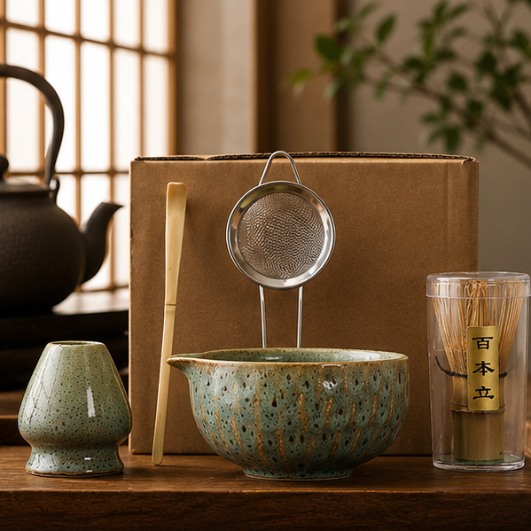Royora Traditional Matcha Ceremony Set - Ceramic Bowl, Bamboo Whisk, Sifter & Scoop