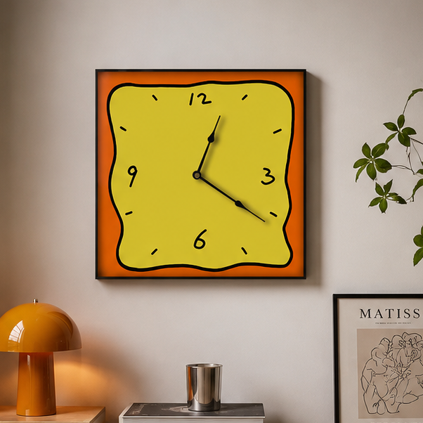 Novara Abstract Yellow Square Wall Clock - Silent Modern Art for Home Decor