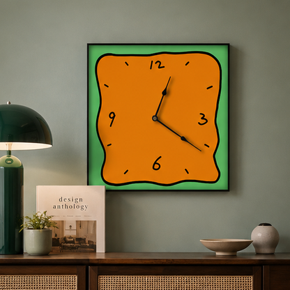 Novara Abstract Yellow Square Wall Clock - Silent Modern Art for Home Decor