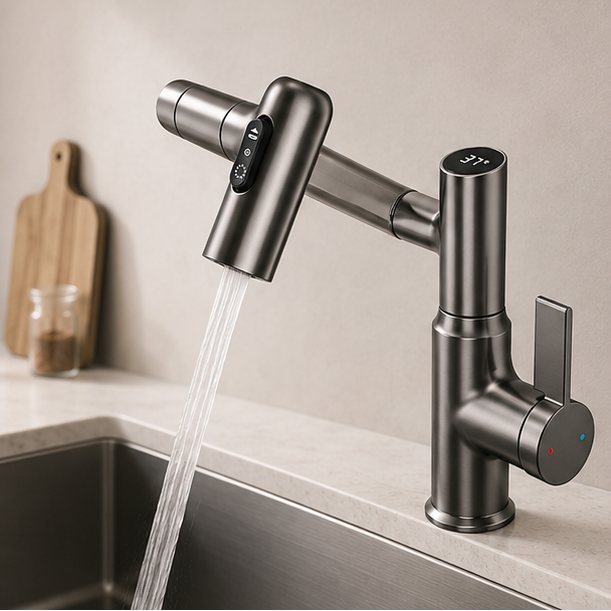 Sovere 360° Swivel Kitchen Tap with LED Temperature Display for Modern Sinks