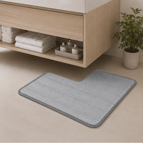 Royelle L-Shaped Non-Slip Bath Mat - Washable Corner Shower & Toilet Rug