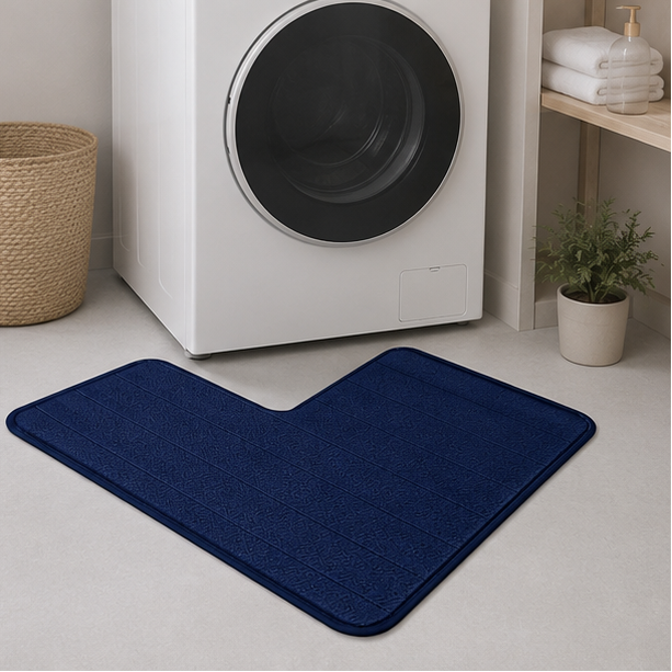 Royelle L-Shaped Non-Slip Bath Mat - Washable Corner Shower & Toilet Rug