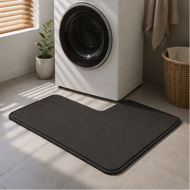 Royelle L-Shaped Non-Slip Bath Mat - Washable Corner Shower & Toilet Rug