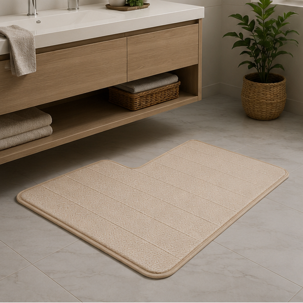 Royelle L-Shaped Non-Slip Bath Mat - Washable Corner Shower & Toilet Rug