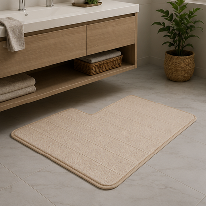 Royelle L-Shaped Non-Slip Bath Mat - Washable Corner Shower & Toilet Rug