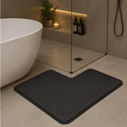 Royelle L-Shaped Non-Slip Bath Mat - Washable Corner Shower & Toilet Rug
