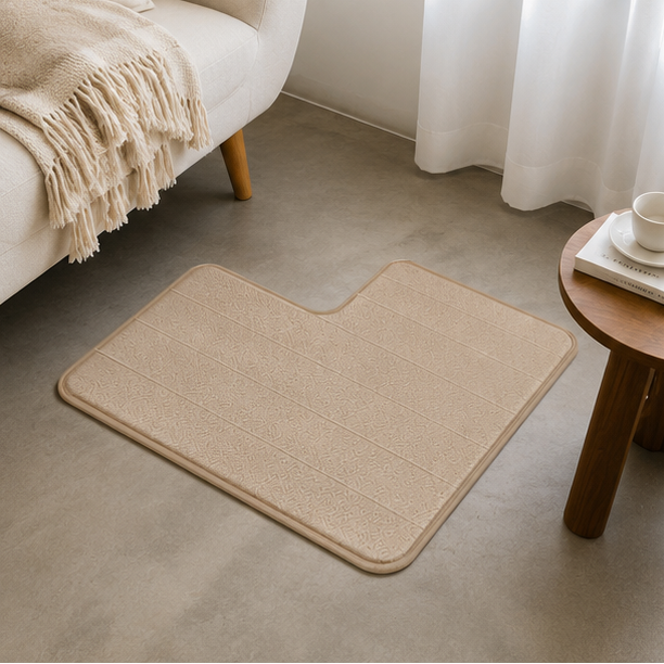 Royelle L-Shaped Non-Slip Bath Mat - Washable Corner Shower & Toilet Rug