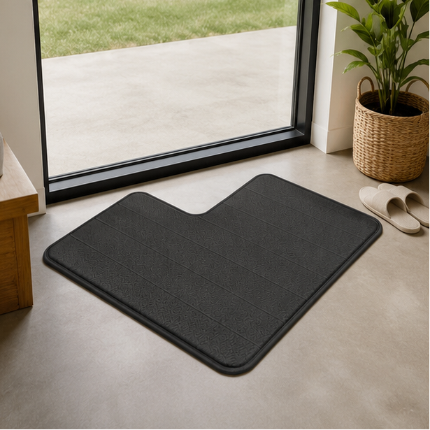 Royelle L-Shaped Non-Slip Bath Mat - Washable Corner Shower & Toilet Rug