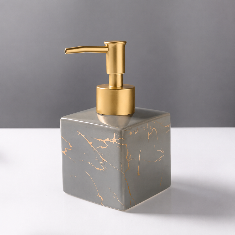 Royelle Marble Finish Ceramic Soap Dispenser with Gold Pump for Countertops