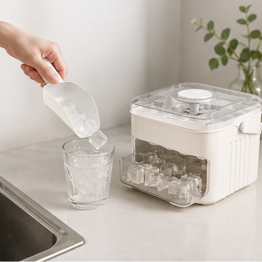 Royora 50-Cube Ice Maker with Storage Bin and Easy Press Release