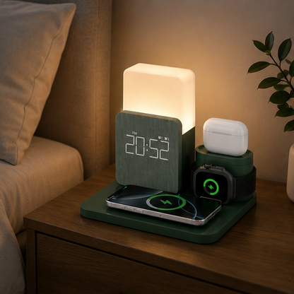 Novara 15W Wireless Charging Station with Digital Alarm Clock & Adjustable Lamp
