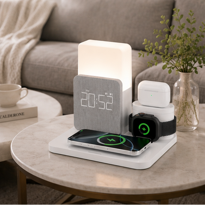 Novara 15W Wireless Charging Station with Digital Alarm Clock & Adjustable Lamp
