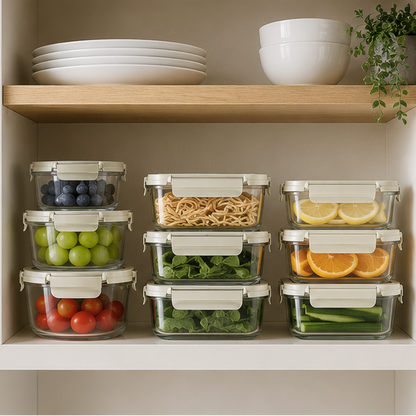 Royelle Premium Glass Food Storage Containers with Lids - 8 Piece Set for Meal Prep