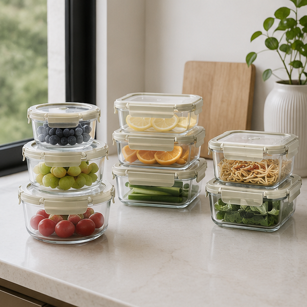 Royelle Premium Glass Food Storage Containers with Lids - 8 Piece Set for Meal Prep