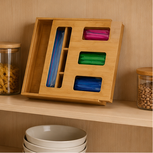 Novara Bamboo Ziplock Bag Organizer for Kitchen Drawer & Pantry Storage