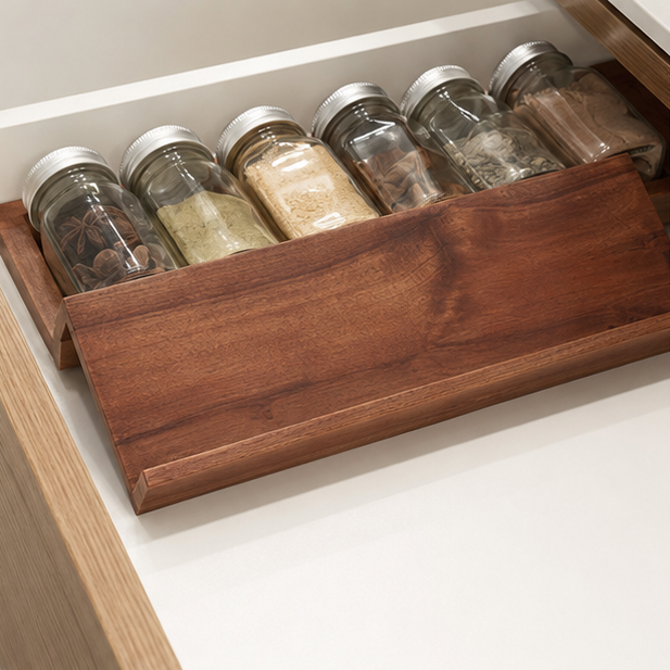 Royora Acacia Wood Spice Drawer Organizer Rack Set for Kitchen Cabinet Storage