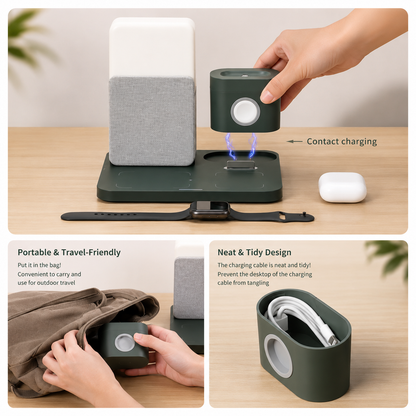 Sovere 4-in-1 Fast Wireless Charger with Adjustable Lamp and Alarm Clock