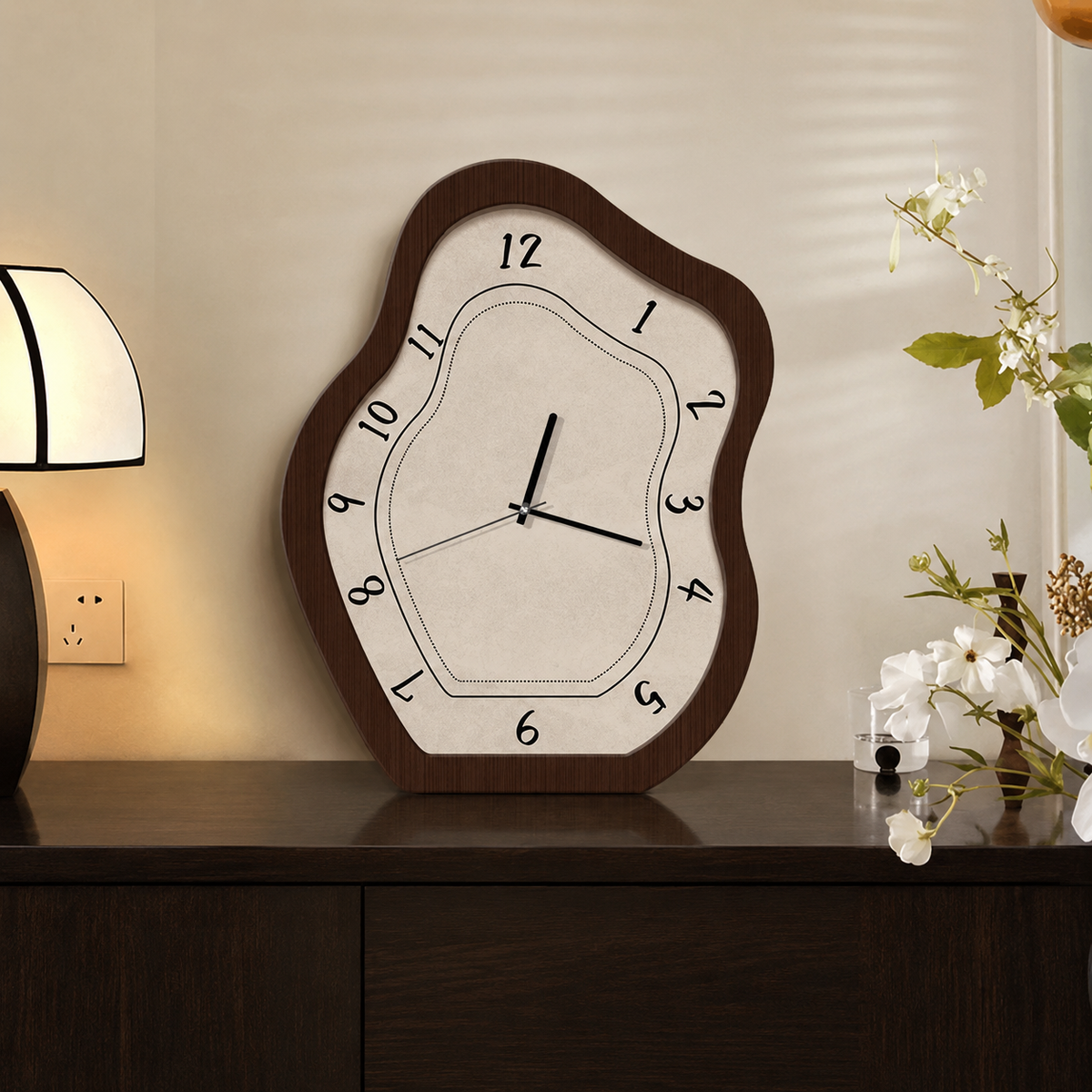 Novara Abstract Wood Wall Clock - Silent Non-Ticking Modern Decorative Timepiece