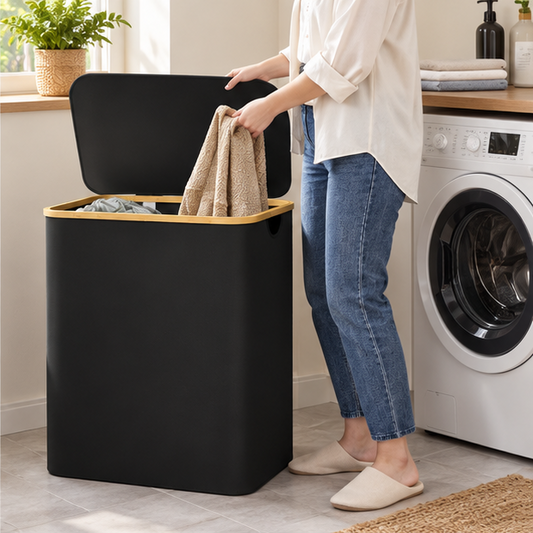 Royeva 3 Section Laundry Hamper With Lid And Fabric Sorting Bags