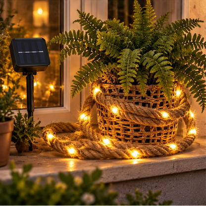 Royeva Solar Hemp Rope Fairy Lights-Outdoor Garden Decor