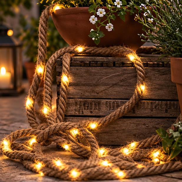 Royeva Solar Hemp Rope Fairy Lights-Outdoor Garden Decor